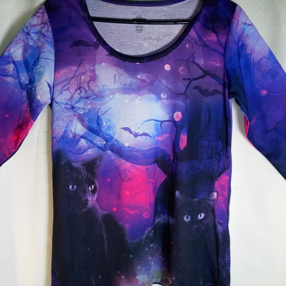 Celebrate Halloween Purple Black Cat Tree Bat - Picture 2 of 5